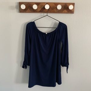 Navy Pinkblush Maternity Off the Shoulder Top